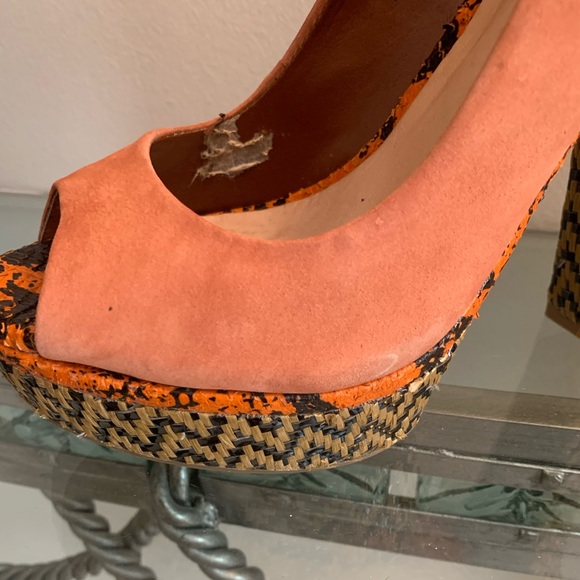 Schutz Wicker Nobuck Block Heel Platforms - Picture 7 of 13